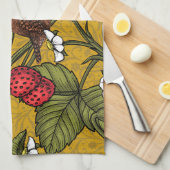 Wrens en aardbeien op mosterd theedoek (Quarter Fold)