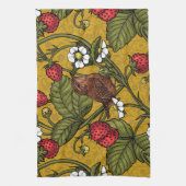 Wrens en aardbeien op mosterd theedoek (Verticaal)