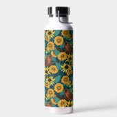 Wrens en bloemen op donkerblauw waterfles (Links)