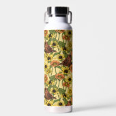 Wrens en bloemetjes op bord geel waterfles (Voorkant)