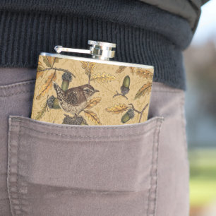 Wrens en eikels op honing heupfles