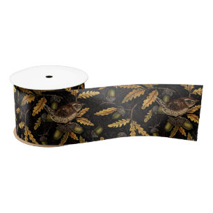 Wrens en eikels op zwart lint