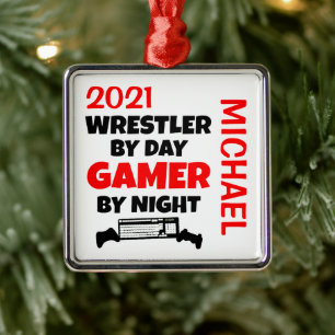 Wrestler houdt van het spelen van VideoSpelen CUST Metalen Ornament