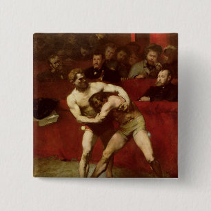 Wrestlers, 1875 vierkante button 5,1 cm