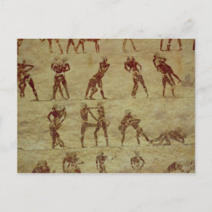 Wrestlers, detail van een grafwandschilderij briefkaart