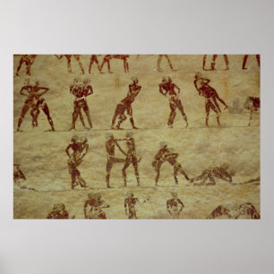 Wrestlers, detail van een grafwandschilderij poster