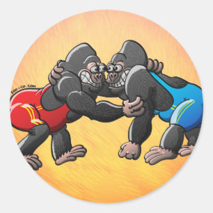 Wrestling Gorillas Ronde Sticker