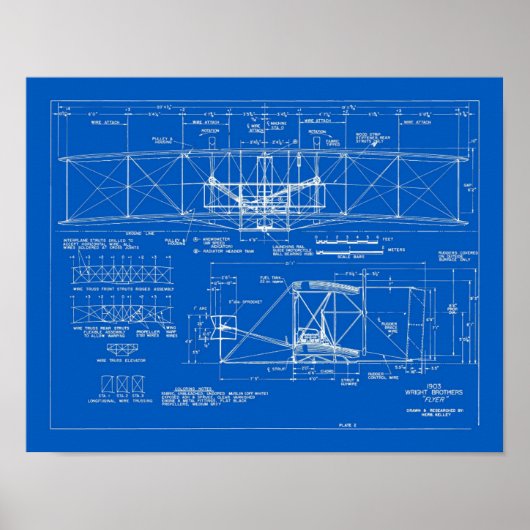 Wright Bros. "Flyer"-blauwdruk 1903 Poster (Voorkant)