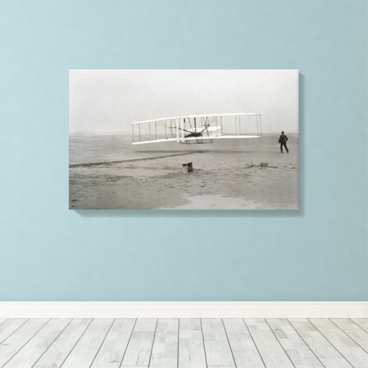Wright Brothers Kat Hawk Eerste Vliegtuig Canvas Afdruk (Insitu (Houten vloer))