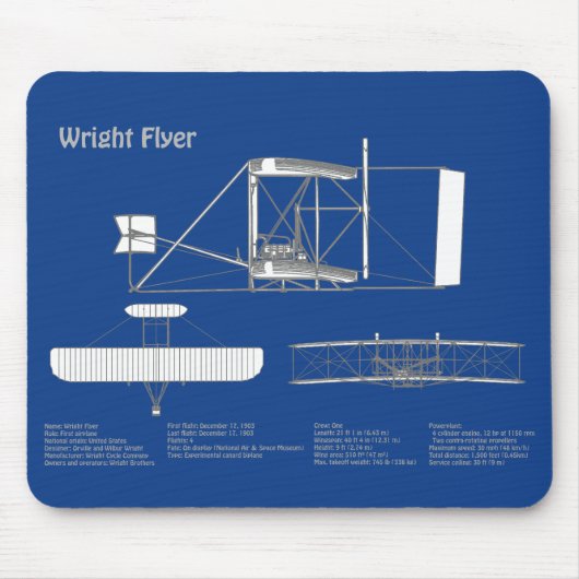 Wright Flyer - Vliegtuig Blauwdruk Tekenplannen AB Muismat (Voorkant)