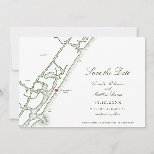 Wrightsville Beach NC Carte Forest Green Mariage (Devant)