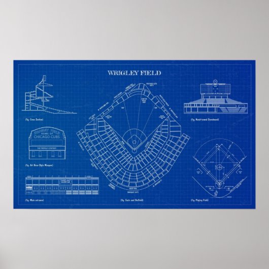 Wrigley Field Blueprint Poster (Voorkant)
