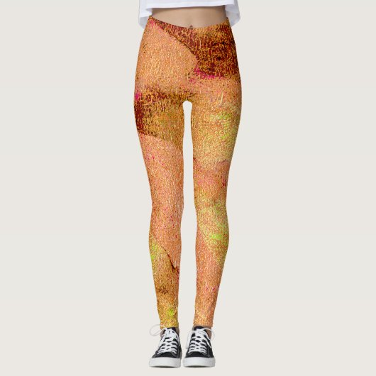 Wrinkellederstijl met versleten verf, zalm leggings (Voorkant)