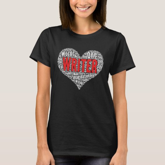 Writer Heart Shape Word Cloud T-shirt (Voorkant)
