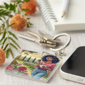 Writer in rose garden keychain (Voorkant Rechts)