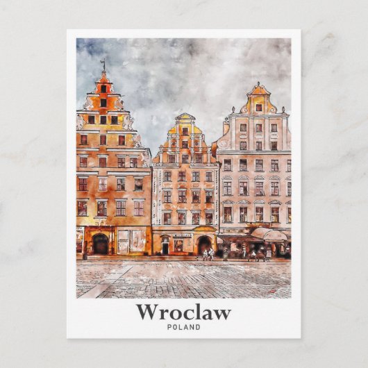 Wroclaw Polen Kunst Reizen Waterverf Hand getekend Briefkaart (Voorkant)