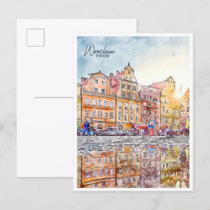 Wroclaw Polen vintage reizen waterverf Briefkaart