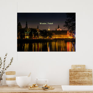 Wroclaw, Poolse cityscape-foto, schemerlicht, Poster