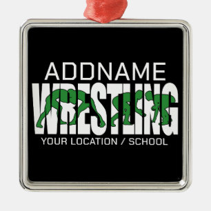 Wruiend team ADD-TEKST School Varsity Wrestler Metalen Ornament