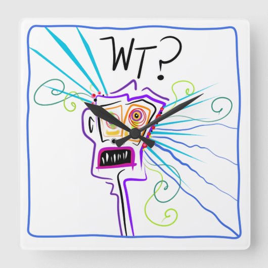 WT? WAT? EMOJI Meemogie Vierkante Klok (Voorkant)