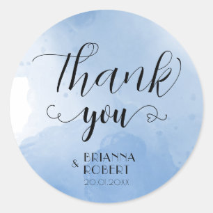 Wtercolor Blue Wedding Hartelijk dank voor uw Stic Ronde Sticker
