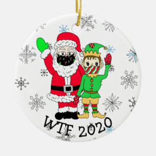 WTF 2020 Santa en Elf in de Facemask Keramisch Ornament