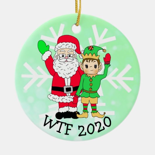WTF 2020 Santa en Elf in de Facemask Keramisch Ornament (Voorkant)