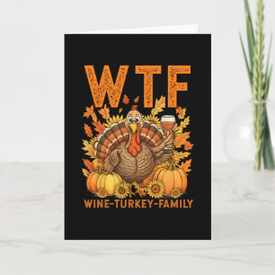 Wtf Wijn Kalkoen Familie Pompoen Bladeren Herfst D Kaart