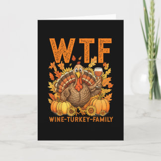 Wtf Wijn Kalkoen Familie Pompoen Bladeren Herfst D Kaart