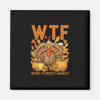 Wtf Wijn Kalkoen Familie Pompoen Bladeren Herfst D Magneet