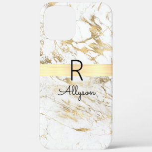 Wu & Gold Marble Gold Bar, DIY Black Name Monogram iPhone 12 Pro Max Hoesje
