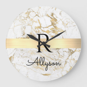 Wu & Gold Marble Gold Bar, DIY Black Name Monogram Grote Klok
