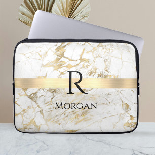 Wu & Gold Marble Gold Bar, DIY Black Name Monogram Laptop Sleeve