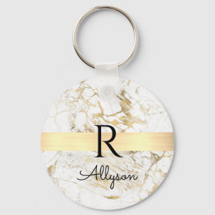 Wu & Gold Marble Gold Bar, DIY Black Name Monogram Sleutelhanger