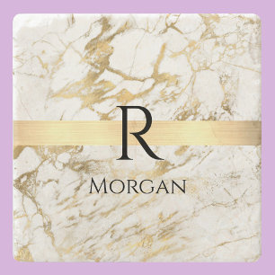 Wu & Gold Marble Gold Bar, DIY Black Name Monogram Stenen Onderzetter
