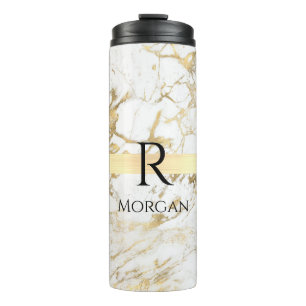 Wu & Gold Marble Gold Bar, DIY Black Name Monogram Thermosbeker