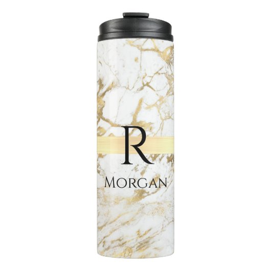 Wu & Gold Marble Gold Bar, DIY Black Name Monogram Thermosbeker (Voorkant)