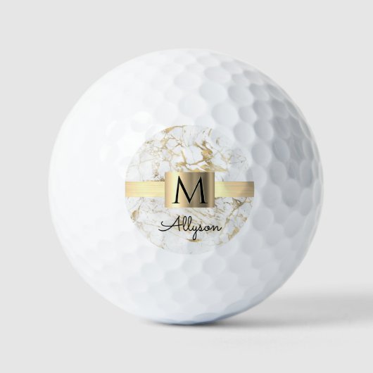 Wu & Gold Marble Gold Box, DIY Black Name Monogram Golfballen (Voorkant)