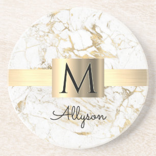 Wu & Gold Marble Gold Box, DIY Black Name Monogram Zandsteen Onderzetter