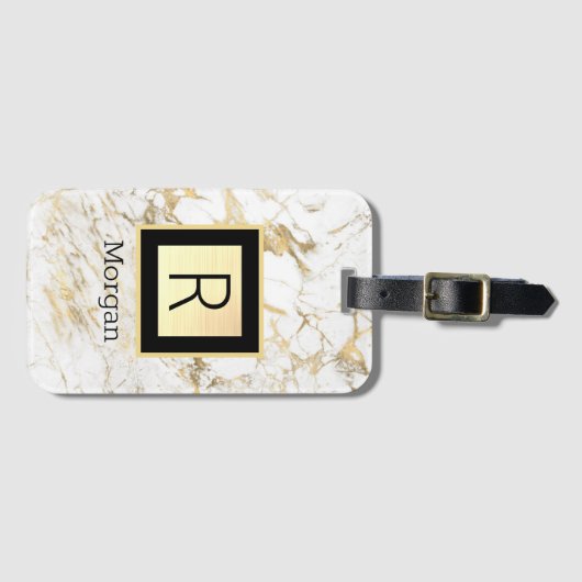 Wu/goudkleurige Blk/gouddoos, DY Blu Name Monogram Bagagelabel (Voorkant (horizontaal))