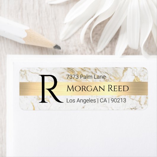 Wu/goudmarmer, goudstak blk Naam Monogram adres Etiket (Insitu)