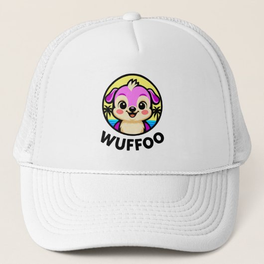 Wuffoo Adventures Cute Kawaii Puppy animation logo Trucker Pet (Voorkant)