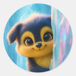 Wuffoo Molli Cute Kawaii Puppy Ice cave Ronde Sticker