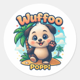 Wuffoo Poppi Cute Kawaii Puppy Tropical Island Ronde Sticker