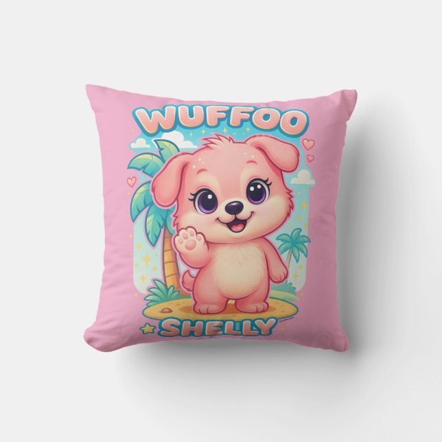 Wuffoo Shelly Kawaii Puppy Tropical Island Kussen (Voorkant)