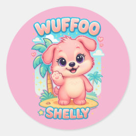 Wuffoo Shelly Kawaii Puppy Tropical Island Ronde Sticker
