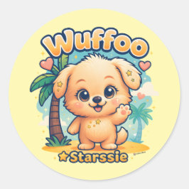 Wuffoo Starssie Kawaii Puppy Tropical Island Ronde Sticker