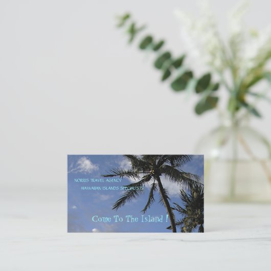 "Wuivende palmbomen, blauwe lucht, witte wolken" f Visitekaartje (Staand voorkant)