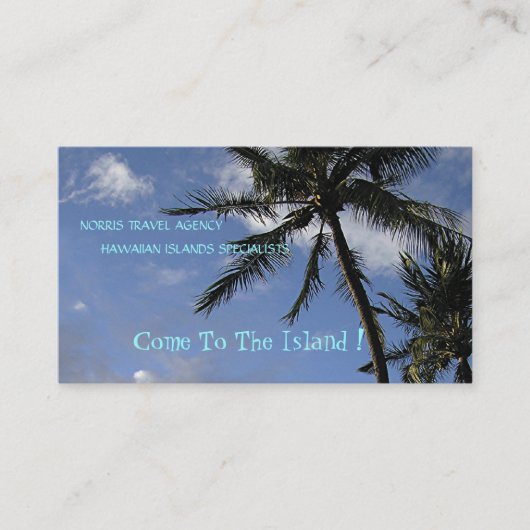 "Wuivende palmbomen, blauwe lucht, witte wolken" f Visitekaartje (Voorkant)