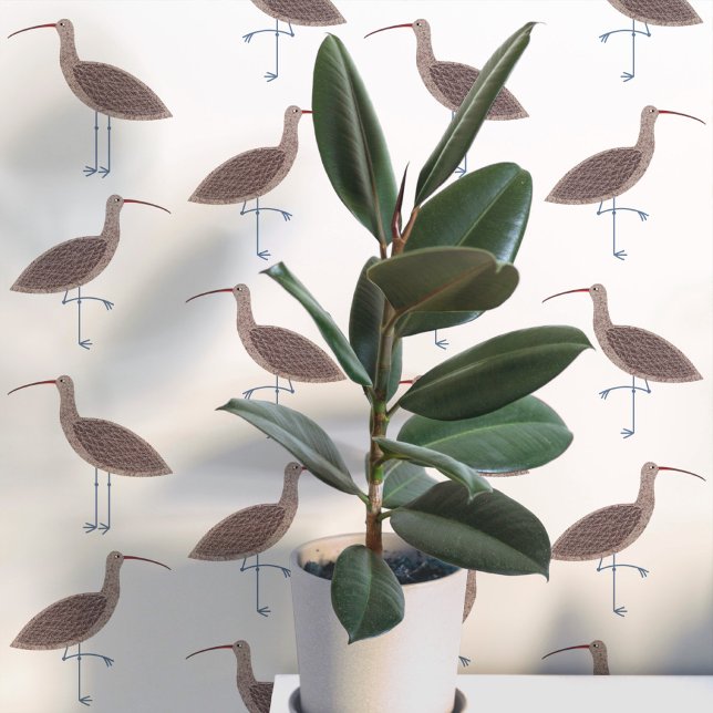 Wulp vogel kustpatroon behang (Curlew coastal bird art peel and stick wallpaper)